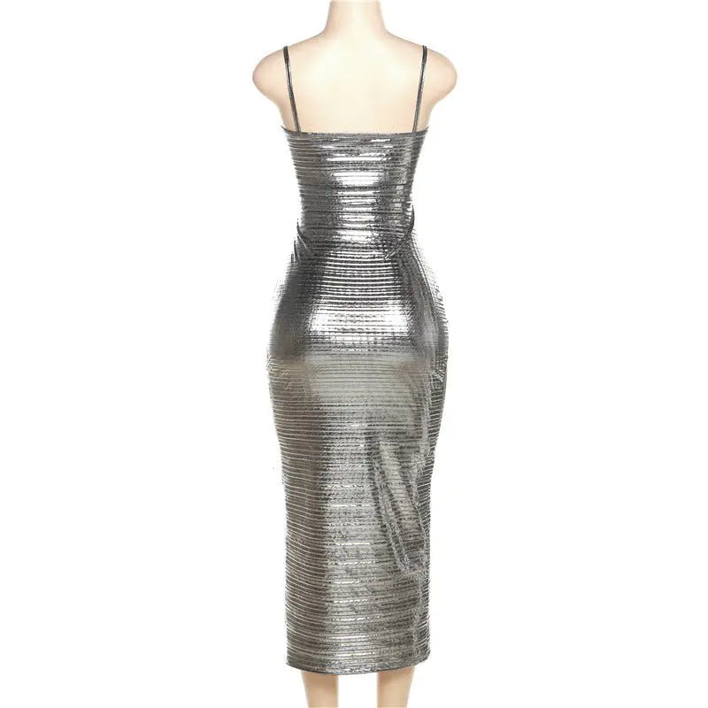 No Ceilings Metallic Midi Dress