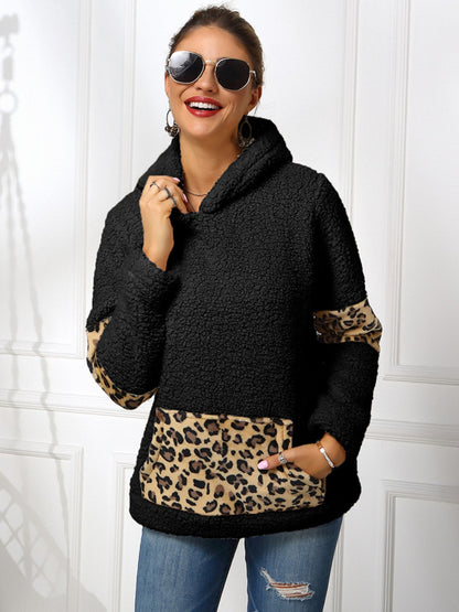 Ivy Lane Sherpa Leopard Long Sleeve Hoodie