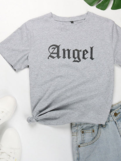 Perfee ANGEL Round Neck Short Sleeve T-Shirt Gray