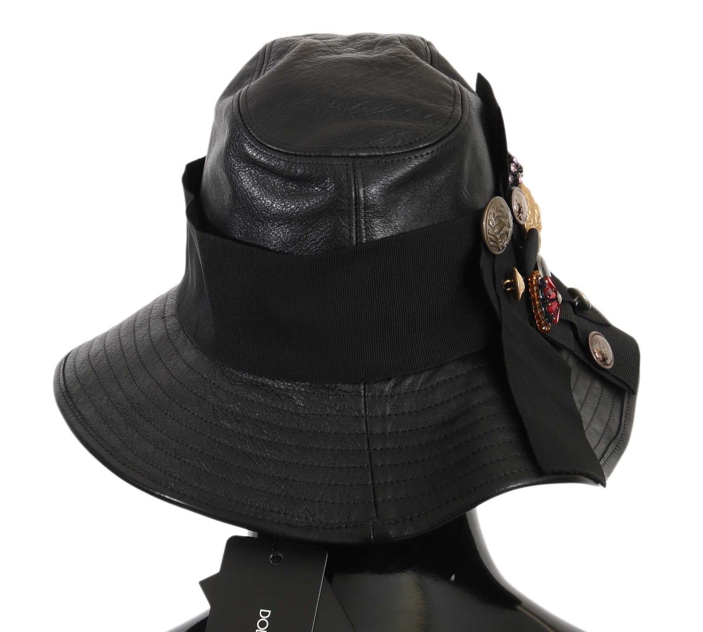 Dolce & Gabbana Elegant Black Leather Cloche Cap