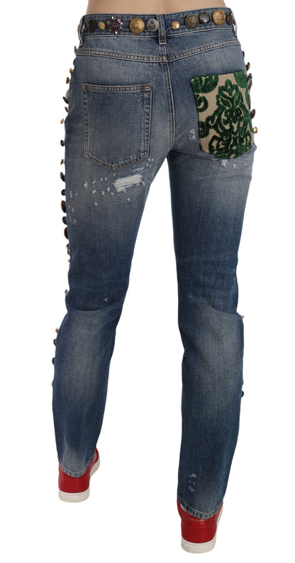 Dolce & Gabbana Crystal Embellished Luxury Denim Jeans