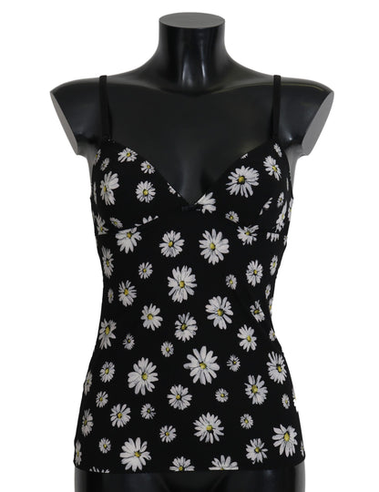 Dolce & Gabbana Elegant Black Daisy Floral Lace Chemise Dress