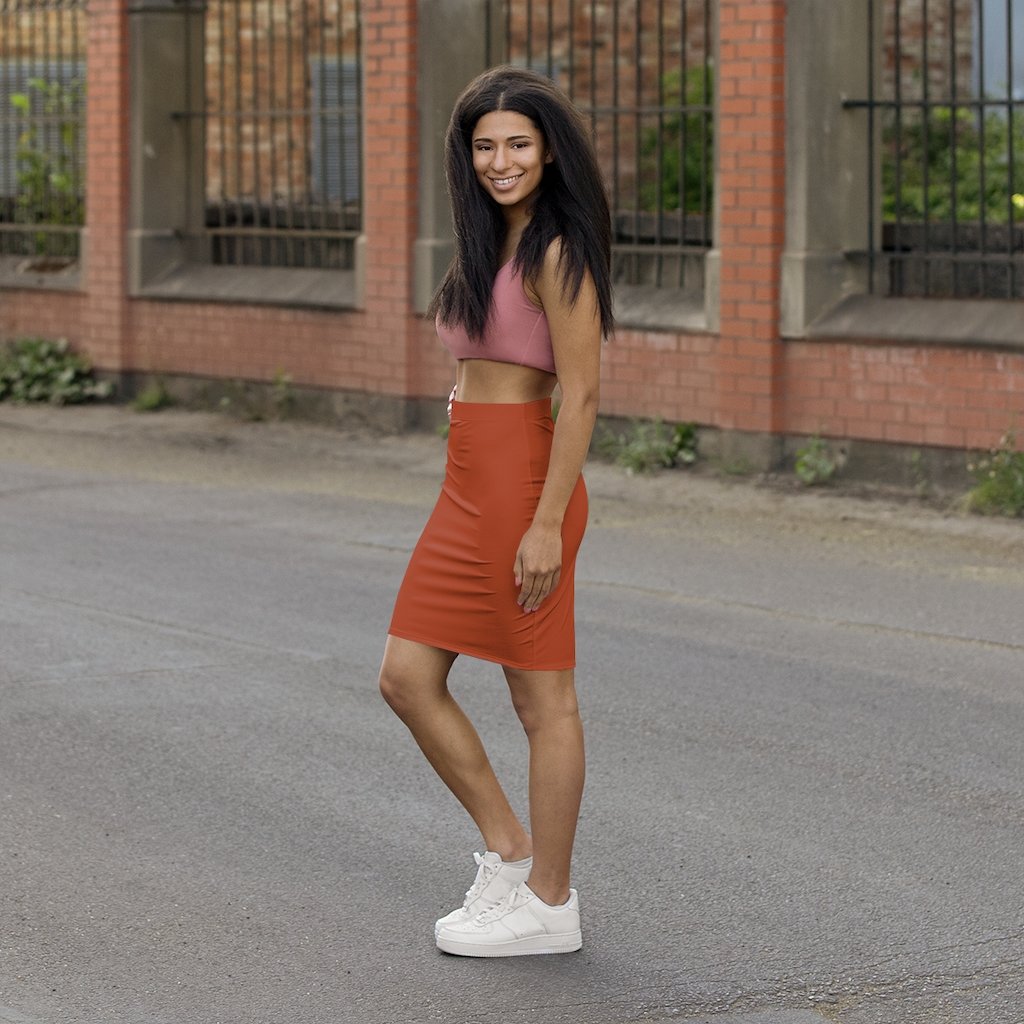 Womens Pencil Skirt, Rust Stretch Mini