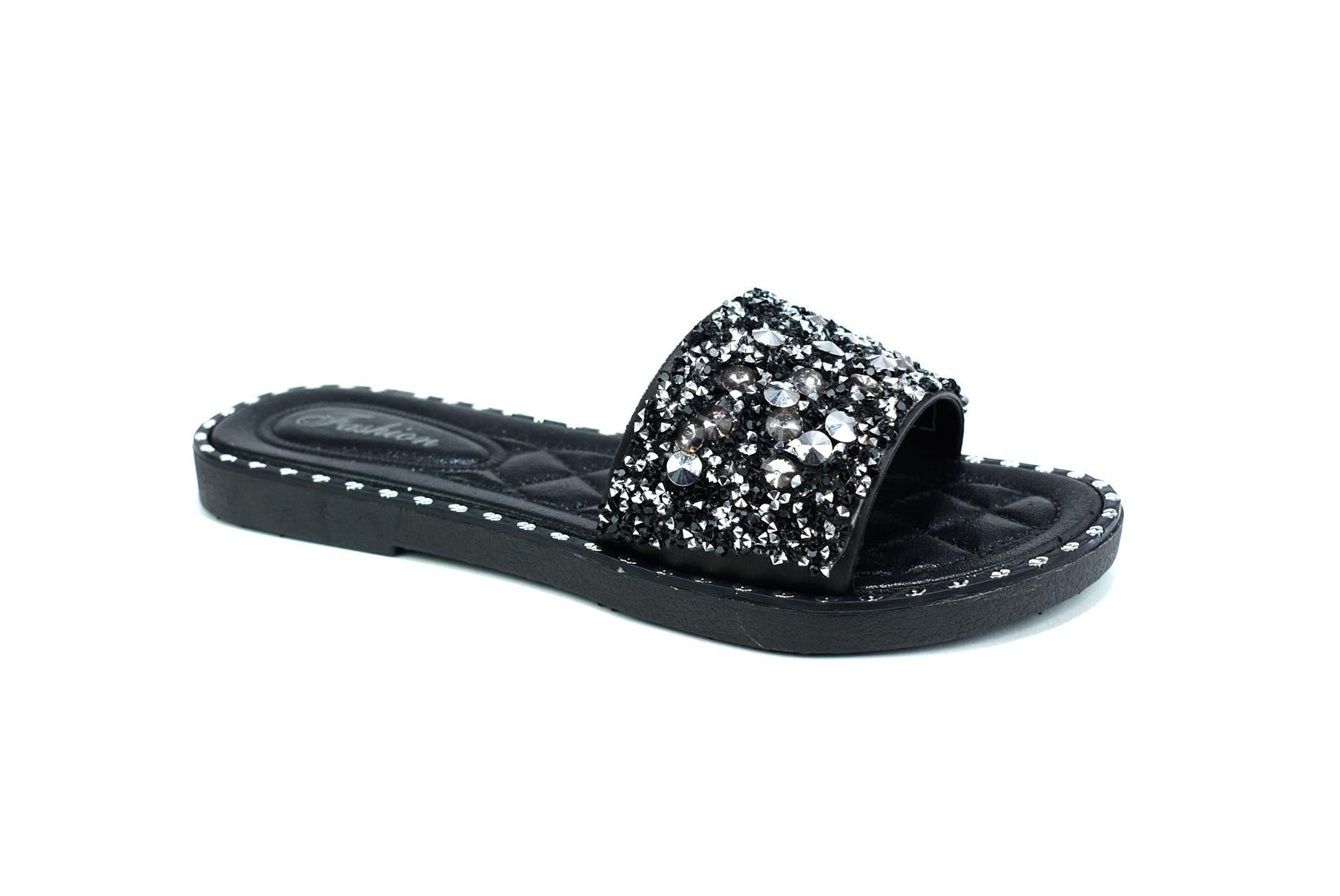 Women's Single Platform Glitter Sliders Black