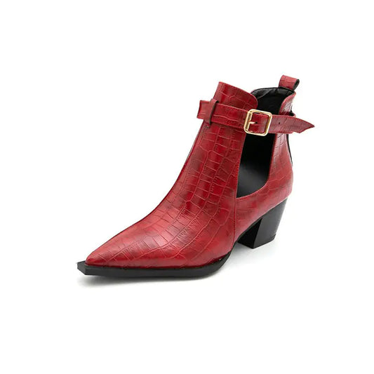 Bottines courtes à imprimé serpent avec ceinture pour femme