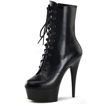 15cm High Heel Lace-Up Ankle Boots for Women