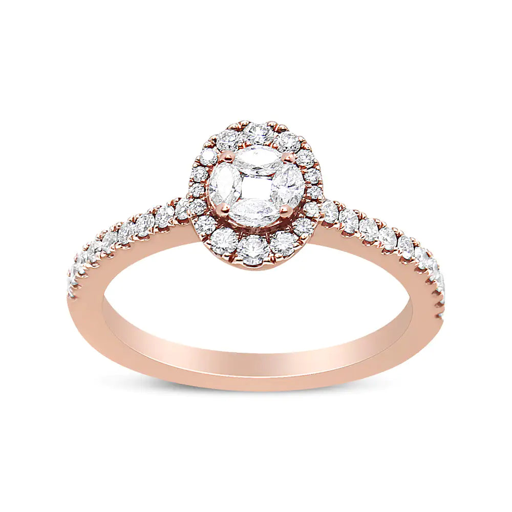 18K Rose Gold 1/2 Cttw Composite Marquise Composite Diamond Oval Shaped Halo Engagement Ring (F-G Color, VS1-VS2 Clarity)