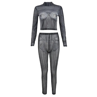 Mesh Legging Pant Set Black Small