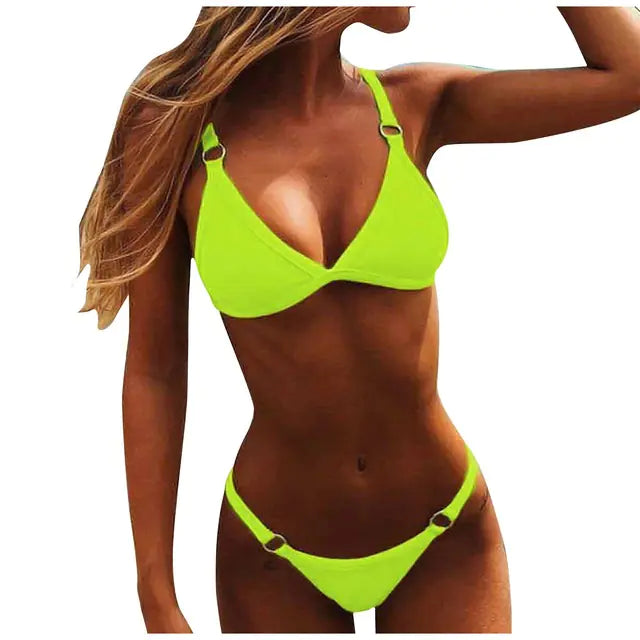 High Waist Bikini Swimsuit Green Extra Large