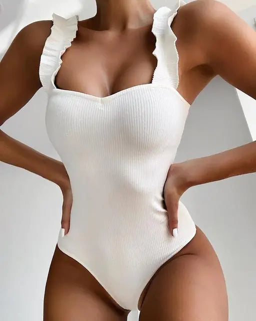 Ruffle Monokini: Summer Splash White Style 1 Medium