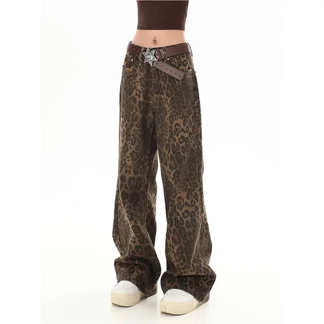 Leopard Print Wide Leg Pants For Women Chocolate Small