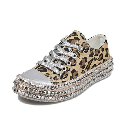 Women Leopard Canvas Shoes Leopard Print Low 36