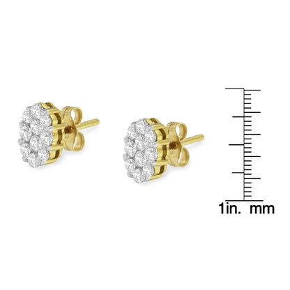 18K Yellow Gold 1 cttw Flower Diamond Stud Earrings (H-I, I1-I2)