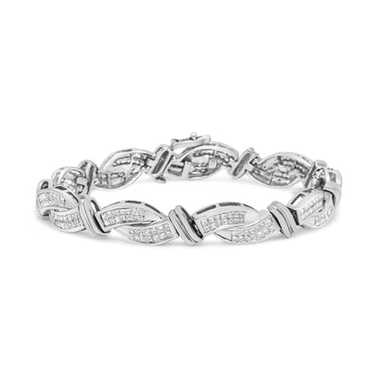 14K White Gold 4.0 Cttw Invisble Set Princess-Cut Diamond Wave Style Link Bracelet (H-I Color, SI2-I1 Clarity) - 7"