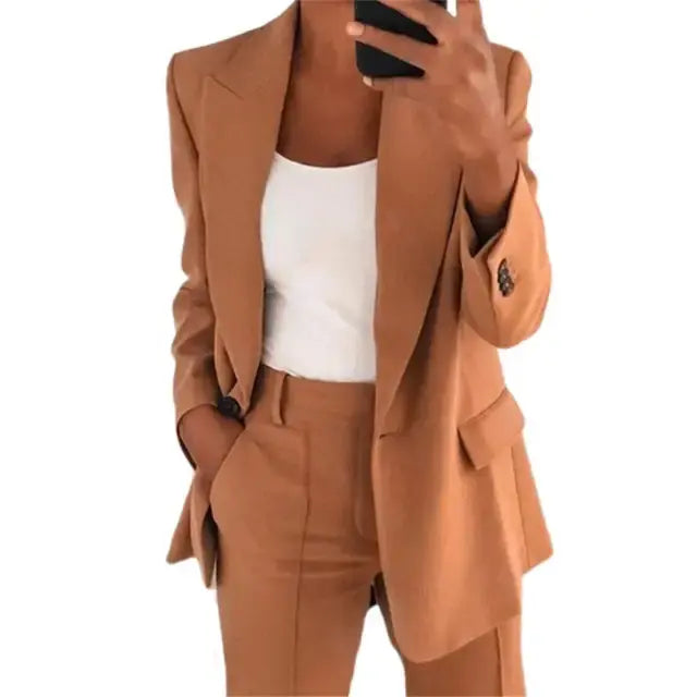 Solid Color Blazer Long Sleeve Khaki 3XL