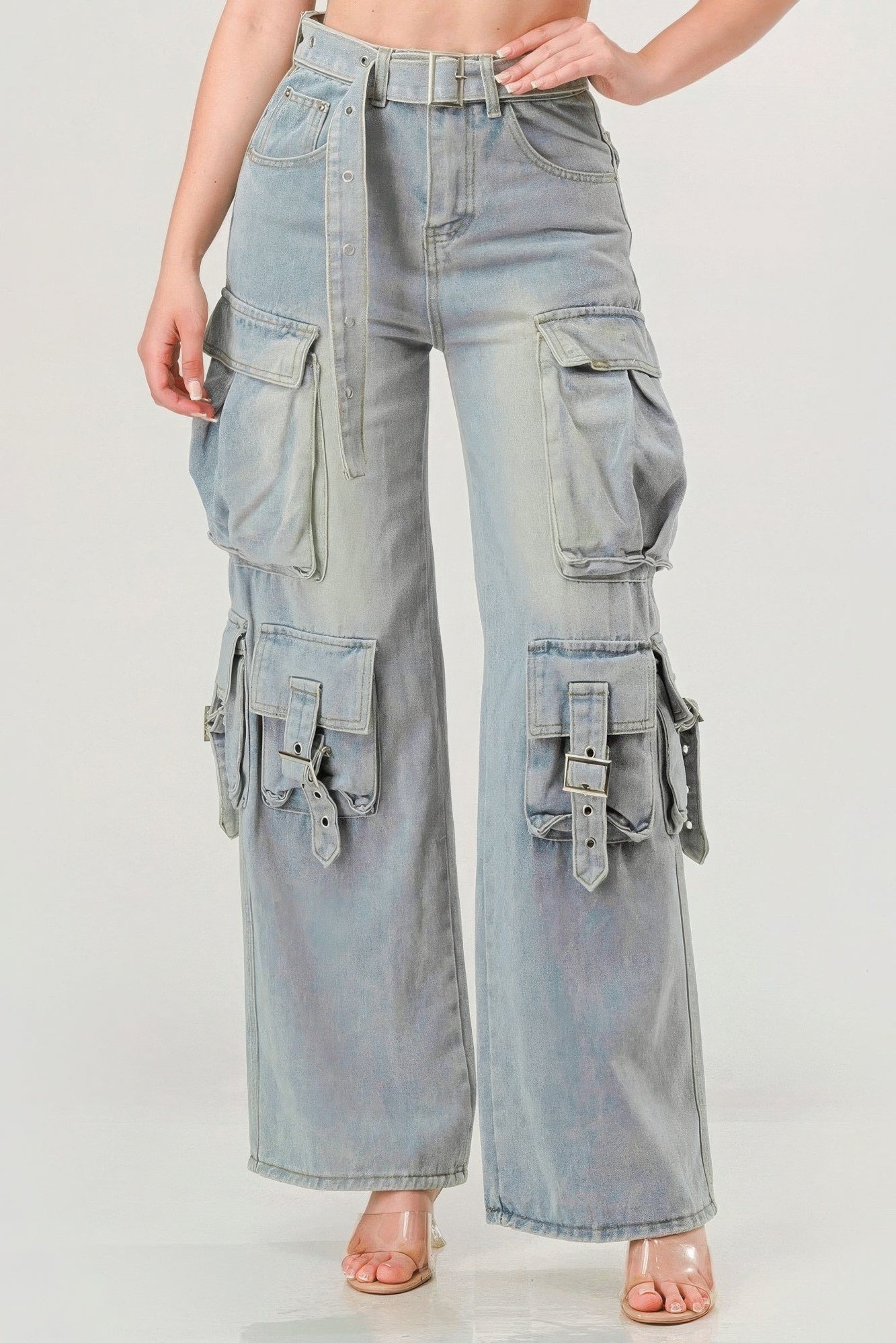 Denim Cargo Jeans | Belted Denim Jeans | PANTERA STORES