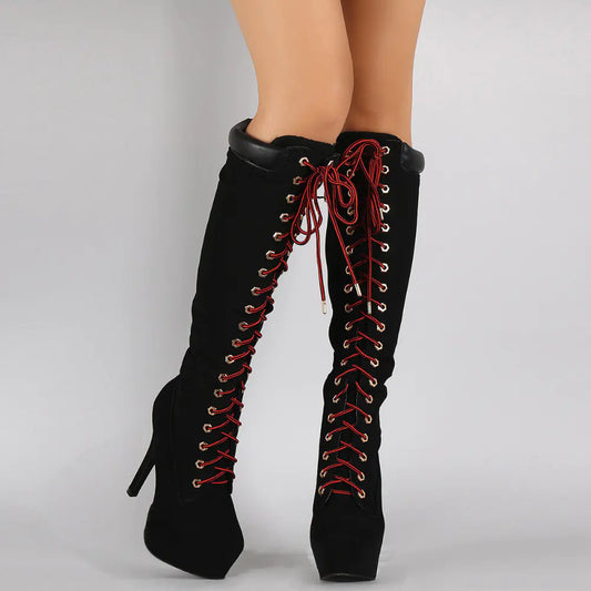 Women's Knee-length High Waterproof Platform Stiletto Boots