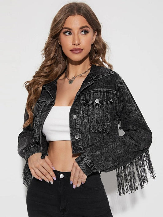 Cowboy Jacket Tassel Stitching Sexy Ripped Denim Coat - PANTERA STORES