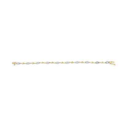 10K White and Yellow Gold 1.00 Cttw Diamond Oval Shaped Cluster Link Bracelet (I-J Color, SI2-I1 Clarity) - 7" Inches