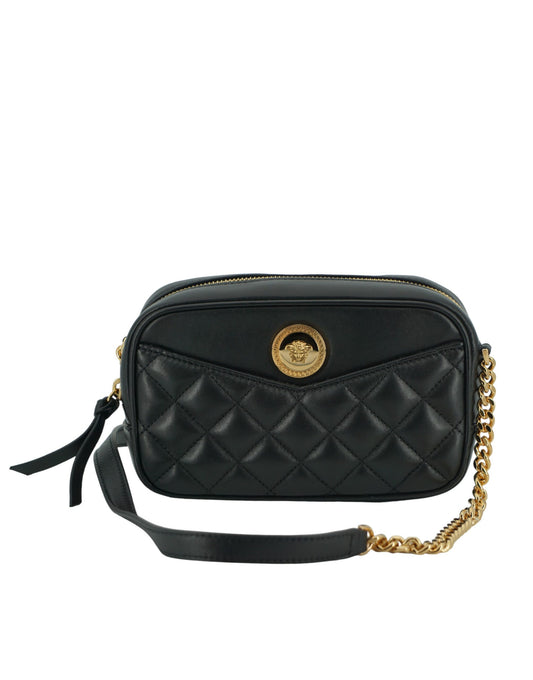 Versace Elegant Small Black Leather Crossbody Bag