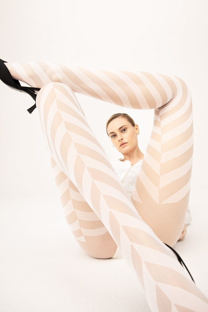 Striped Nude and White 15 DEN Women's Tights