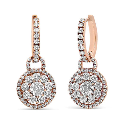 18K Rose Gold 1 1/2 Cttw Round Shaped Diamond Composite Drop and Dangle Leverback Earrings (F-G Color, VS1-VS2 Clarity)