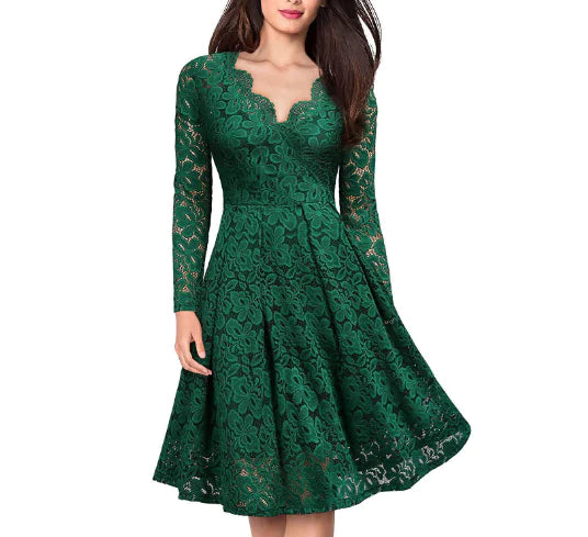 Long Sleeve Dress, Tulle Skirt, Lace A-Line Dress