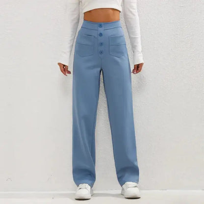 High- Waisted Casual Pants Blue XXL