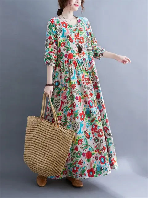 Floral Print Long Sleeve Dresses Picture Color L