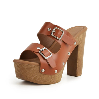 Chunky Heel Platform Brown 42