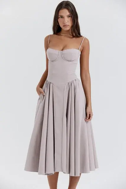 Elegant Spaghetti Strap Midi Light Gray M