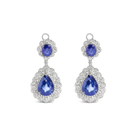 18K White Gold 25.0 Cttw Blue Sapphire and Diamond 4 5/8 Cttw Diamond Halo Dangle Earring (G-H Color, SI1-SI2 Clarity)