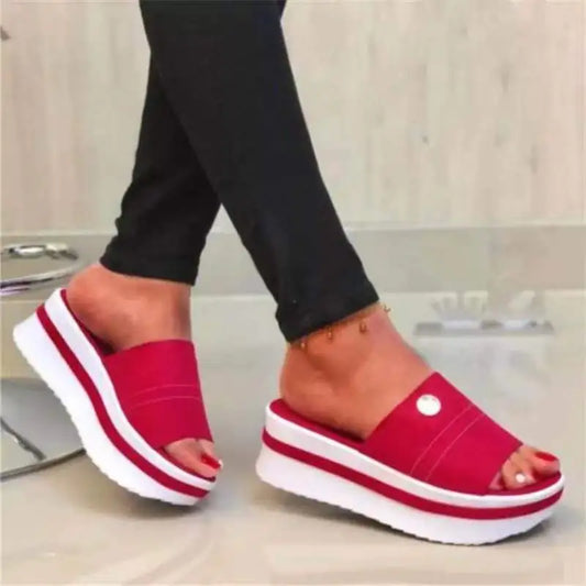 Thick-Soled Red Fashion Slippers
