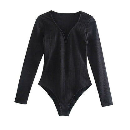 Sexy Women Bomb Knitted Bodysuits Soft Slim Jumpsuits black