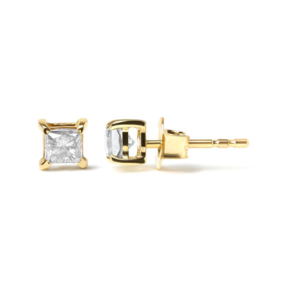 14K Yellow Gold 5/8 Cttw Princess Natural Brown Color Diamond 4-Prong Stud Earrings (Brown Color, SI2-I1 Clarity)