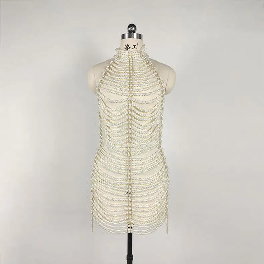 Backless Hollow Dress with Pearl Details for Women