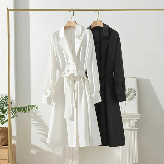 Women's Over-the-Knee Trench Coat with Silk Waist