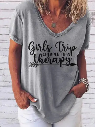 Women Girl's Trip Therapy Tee Grey