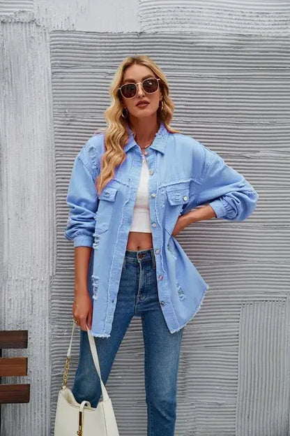 Washed Denim Jacket for Women Sky Blue S