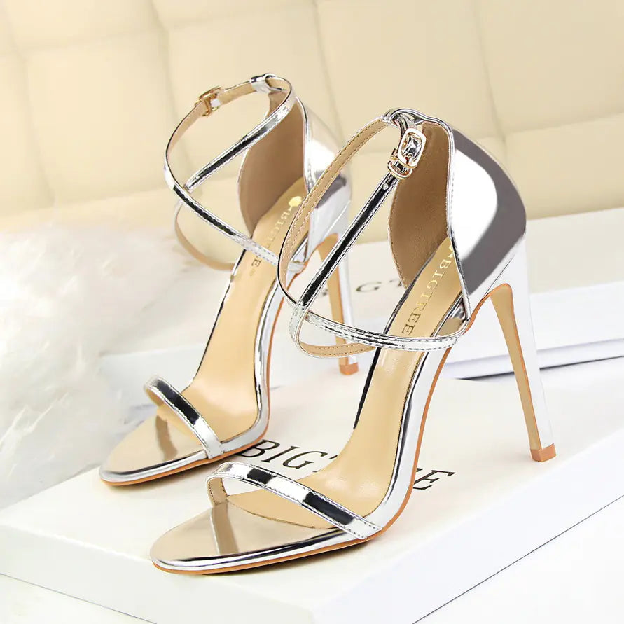 "Sexy Cross Buckle Patent Leather High Heels"