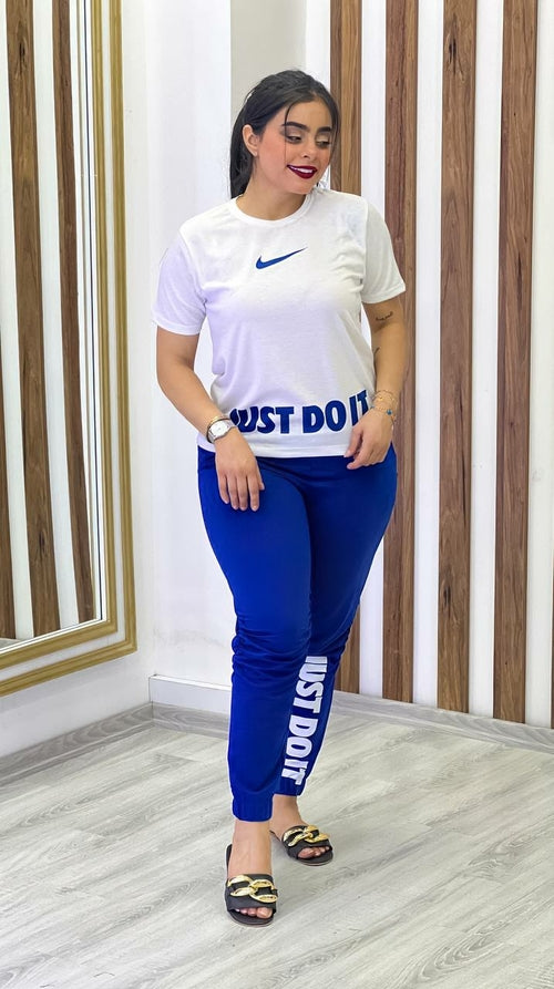 Short Sleeved T-shirt And Jogger Pants Set Blue