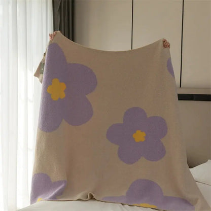 Korean Sunflower Velvet Knitted Blanket Purple1