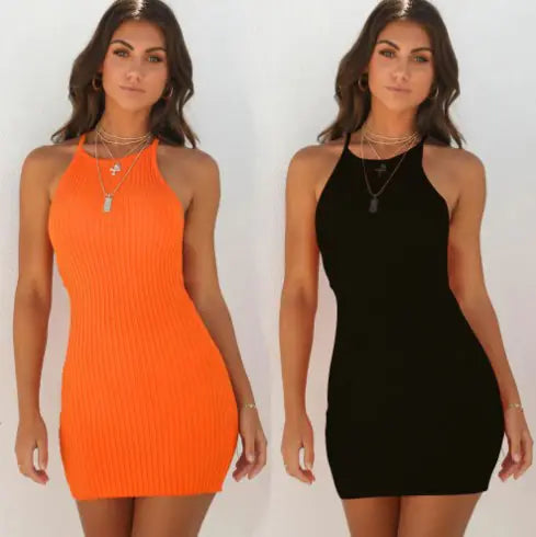 Robe camisole côtelée, robe côtelée sans manches