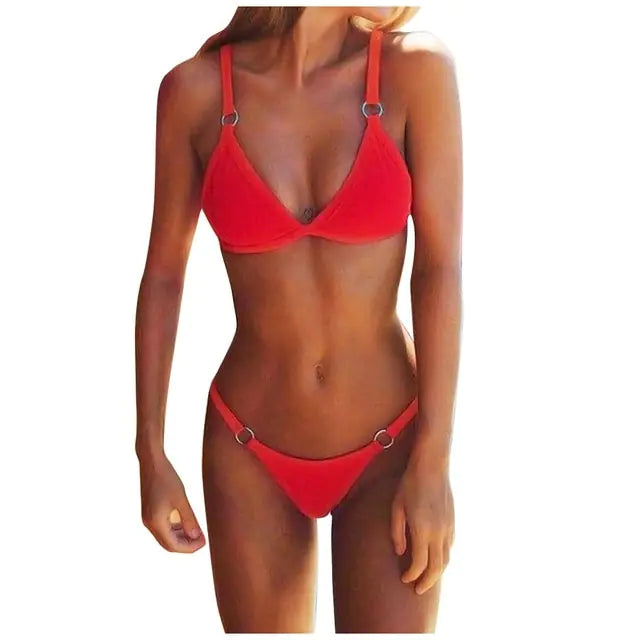 High Waist Bikini Swimsuit Red Small