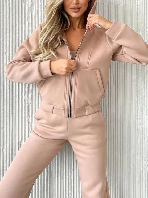 Streamgirl Winter Velvet Tracksuit Two-Piece Set Pink apricot S