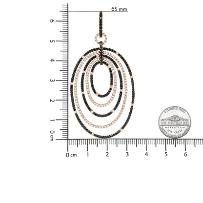 18K Rose Gold 5.00 Cttw Round Black and White Diamond Graduated Hoop Dangle Earrings (Black and F-G Color, VS1-VS2 Clarity)