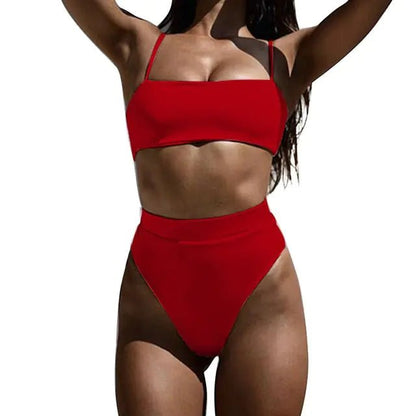 Brazilian Ribbed Bikini Set: Sizzling Red Style 2 Small