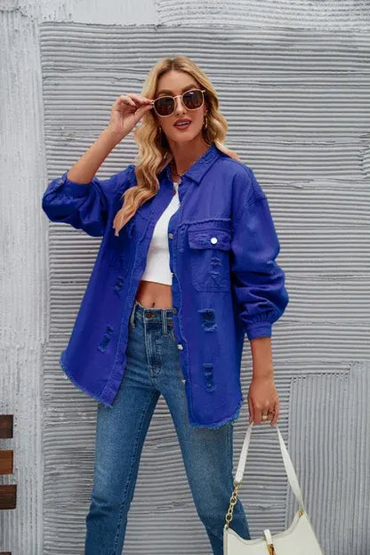 Washed Denim Jacket for Women Blue S