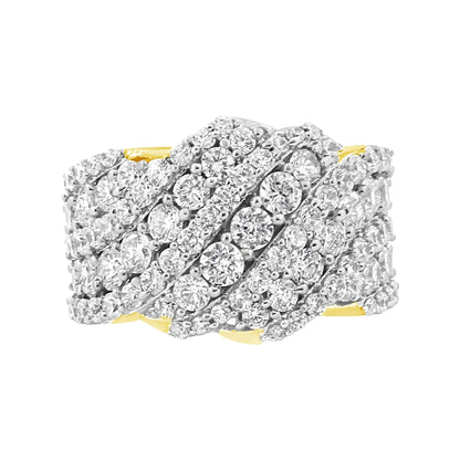 10K Yellow Gold 3.00 Cttw Diamond Multi Row Cluster Band Ring (I-J Color, I3 Clarity)