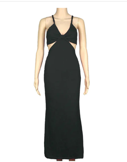 Halter Backless Slit Dress Black2